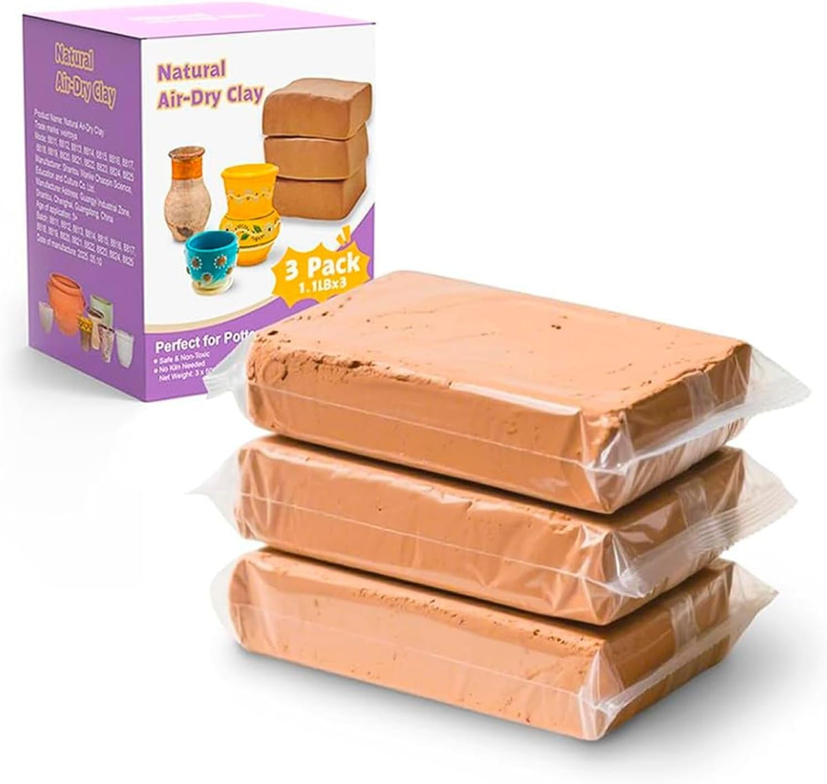 3 PCS Air Dry Clay - 3.3lbs Natural Modeling Pottery Clay for Wheel