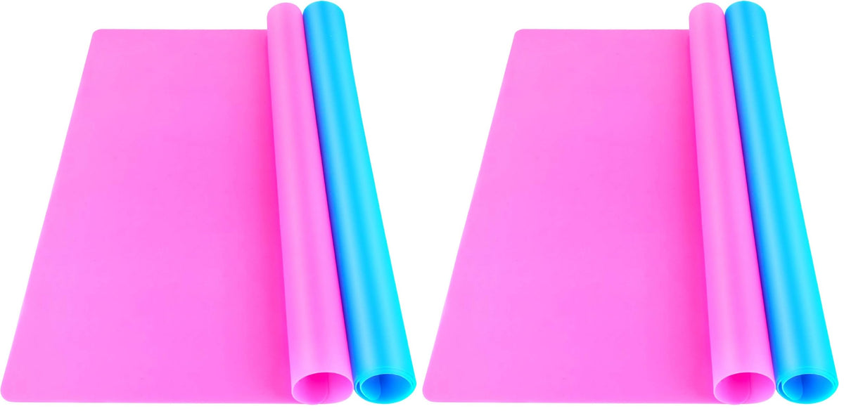 LEOBRO Silicone Mat for Resin Molds, 2 PCS 15.7" x 11.7" Playdough Mat, Silicone Mats for Crafts, Jewelry Resin Molds Mats, for Clay, Paint, Blue & Rose Red
