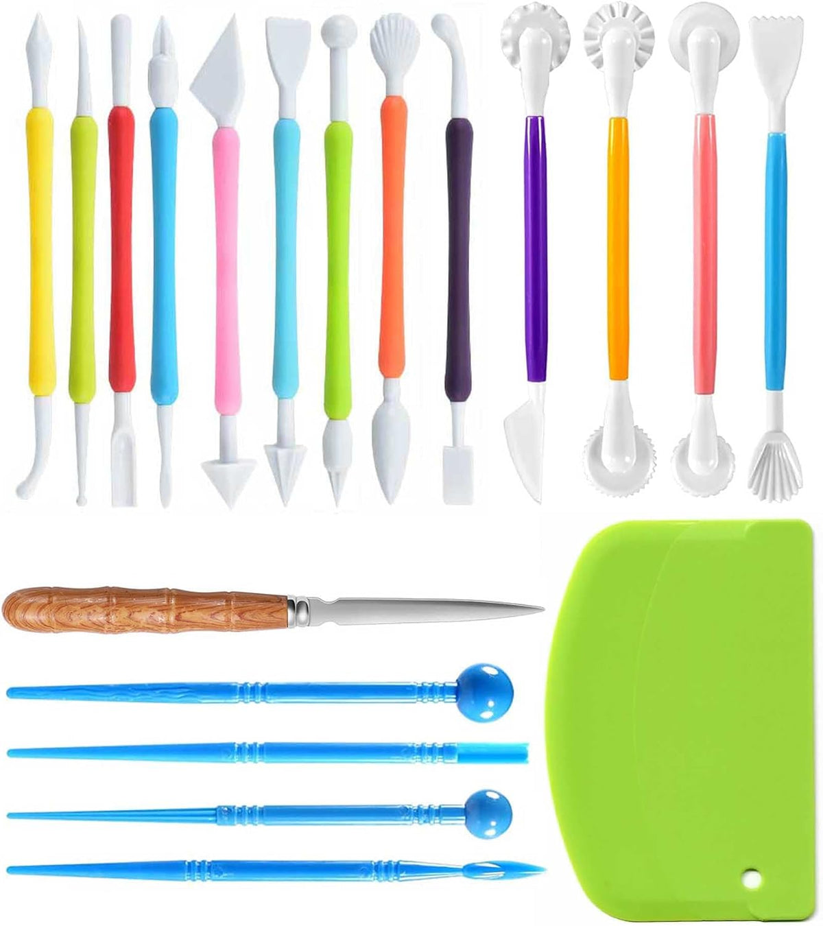 Langqun Air Dry Clay Sculpting Tools, Modeling Shaping Embossing for Kids and Adults,Polymer Clay Tools,Pottery Tools Kit 19Pcs