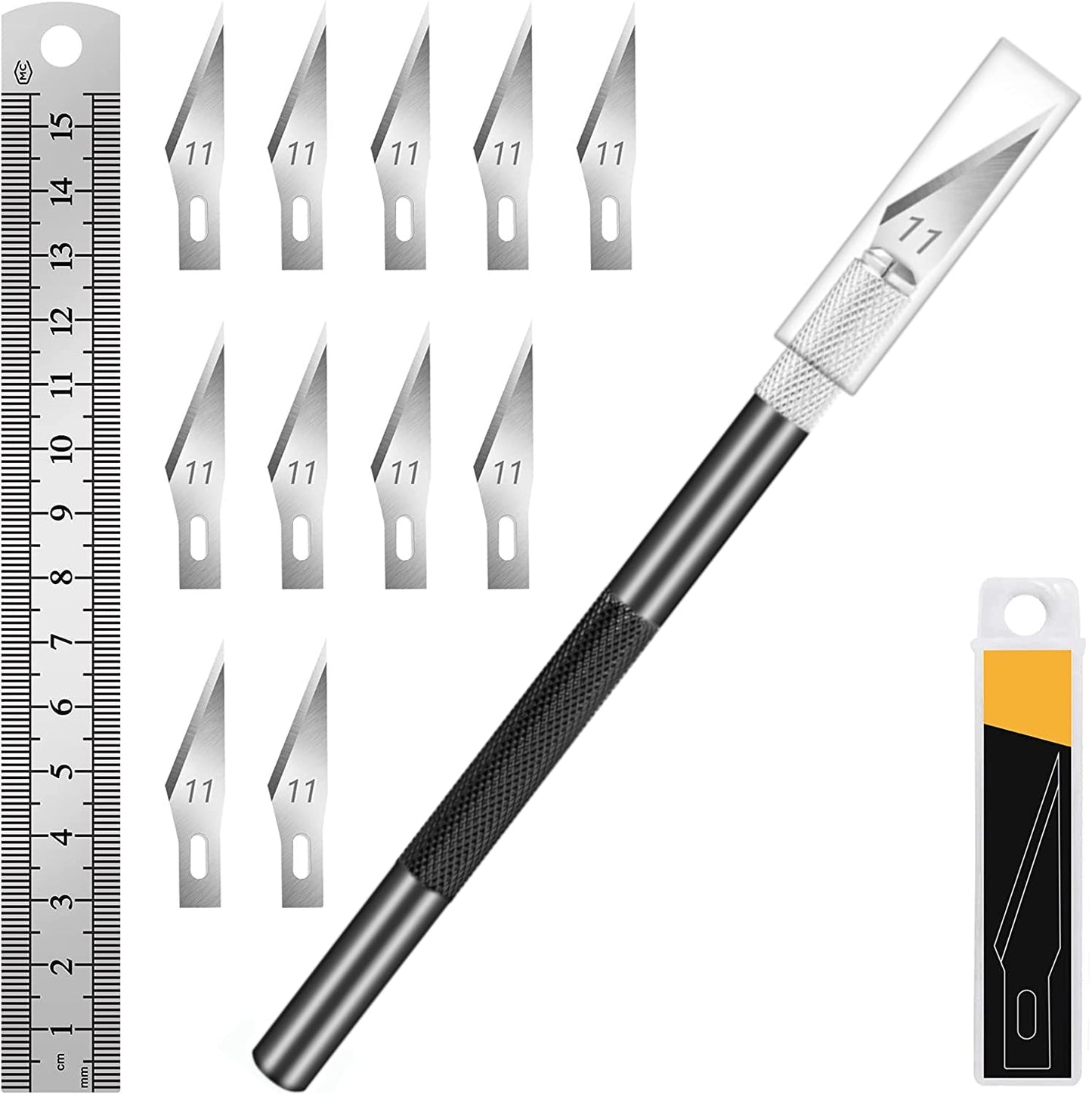 DIYSELF Craft Hobby Knife Set with 10 Extra #11 Blades, 6-Inch Metal Ruler