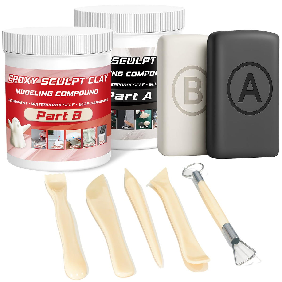 Epoxy Sculpt Clay, Self-Hardening Model Magic Sculpt Epoxy Clay, A&B 2 Part Epoxy Putty, Modeling Compound Sculpting Clays for Sculpting, Modeling, Repairing, Filling, Building, 1 Pound, Natural