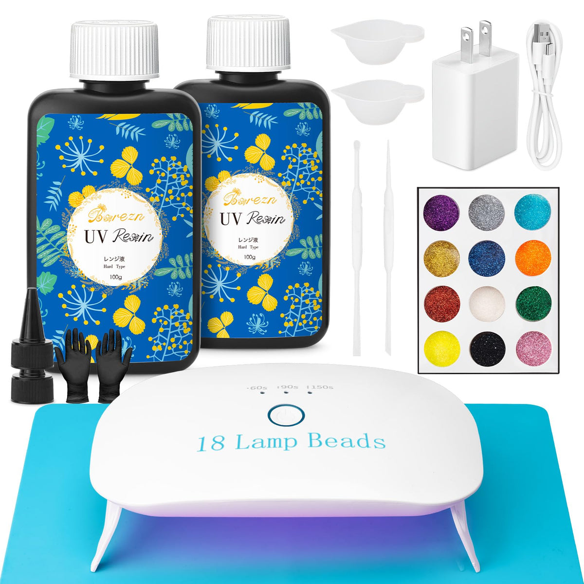 Bsrezn 200g UV Resin Kit with Light, Clear UV Epoxy Resin Cure for Jewelry