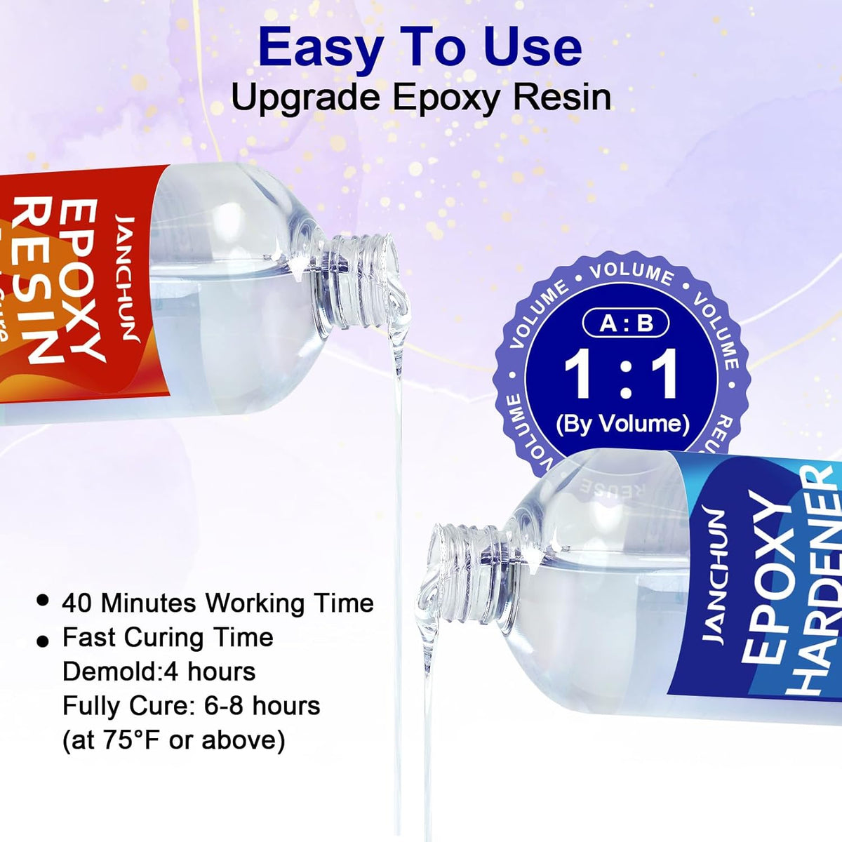 JANCHUN Crystal Clear Epoxy Resin Kit 16oz, Bubble-Free, Anti-Yellowing, Self Leveling Easy Mix 1:1 Coating and Casting Resin for Table Top, Molds, Tumbler Crafts, Painting, Jewelry, DIY Gifts