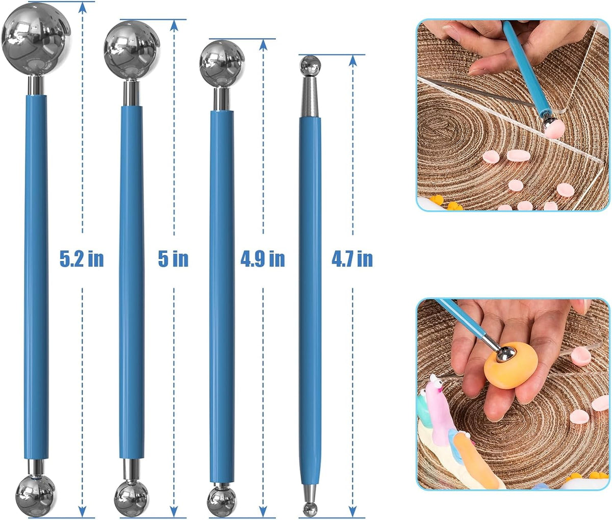 Dotting Tools, Silicone Clay Sculpting Tool, Ceramic Clay Ball Stylus Dot Painting Tools, Pottery Embossing Tool for Rock, Nail, Blending, Drawing, Modeling