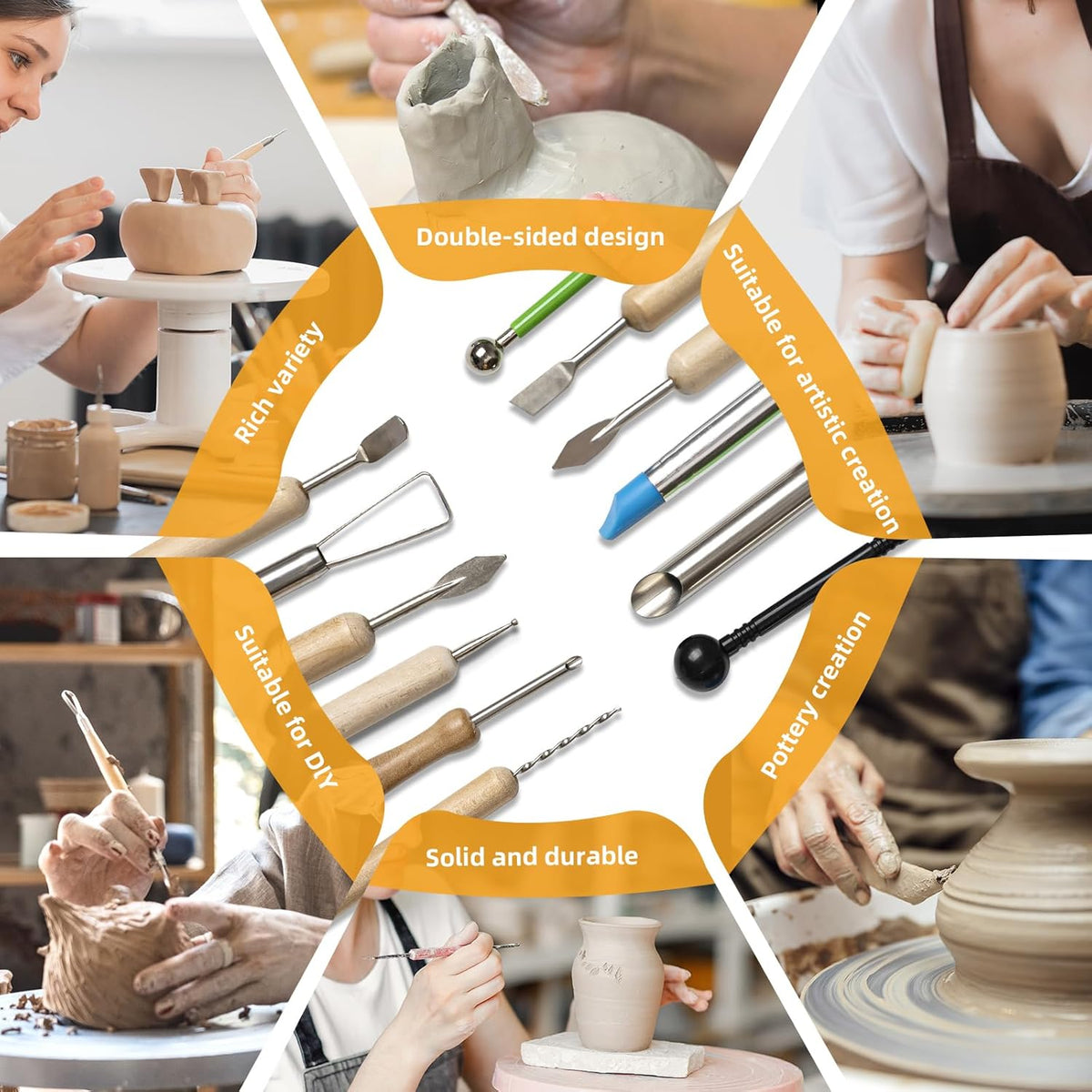 42 PCS Clay Tool, Clay Sculpting Tools Kit, Pottery Tools Can be Used for Stippling, Carving, Molding, and Shaping Clay Crafts, for Beginners, Hobbyists, Artists