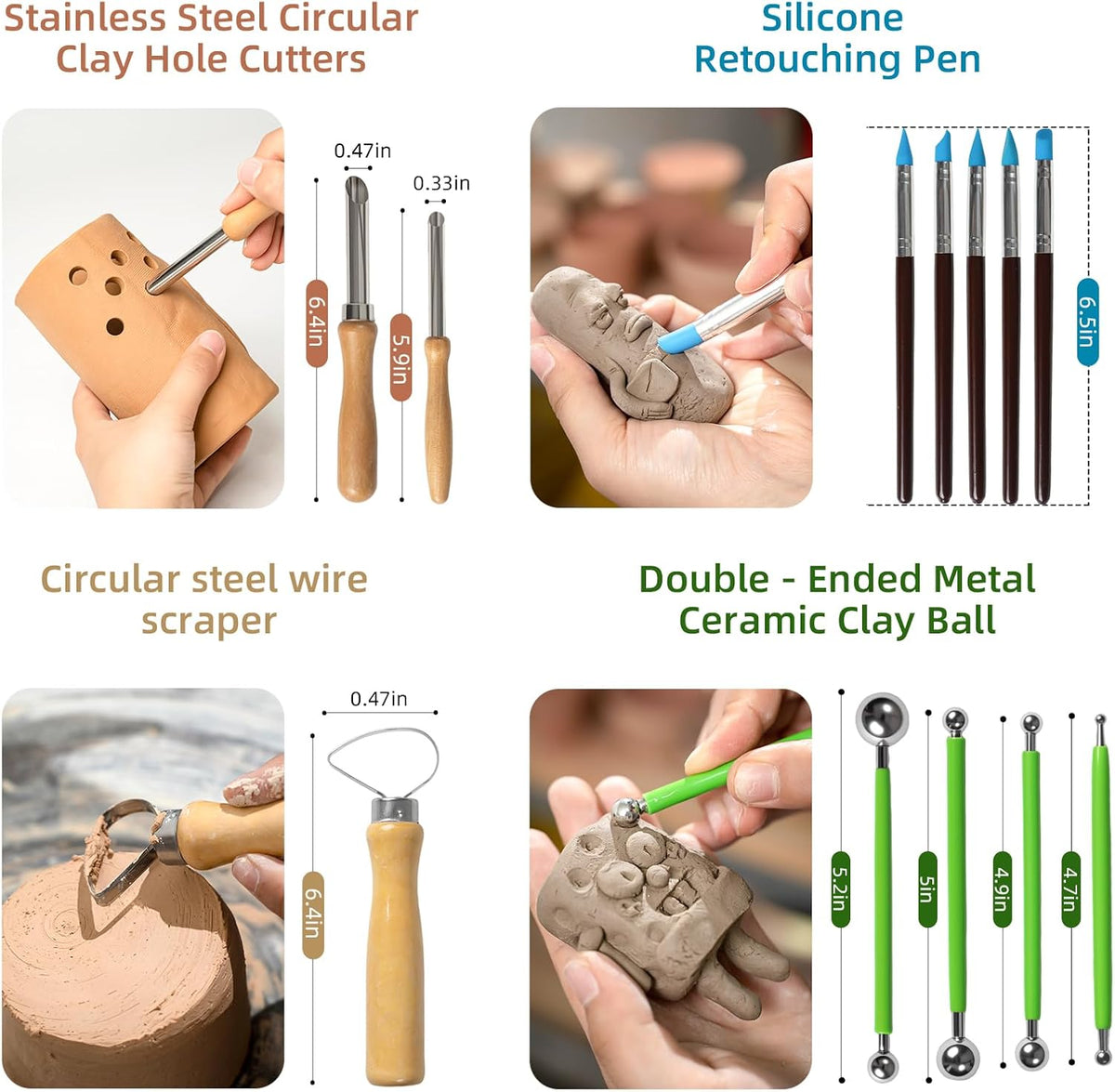 Mepubby 38 Pcs Pottery Tools & Air Dry Clay Tools Kit – Modeling Tools Set for Carving, Shaping, Molding & Crafting – Ideal for Polymer Clay, Ceramic, Air Dry Clay – for Beginners, Hobbyists, Artists