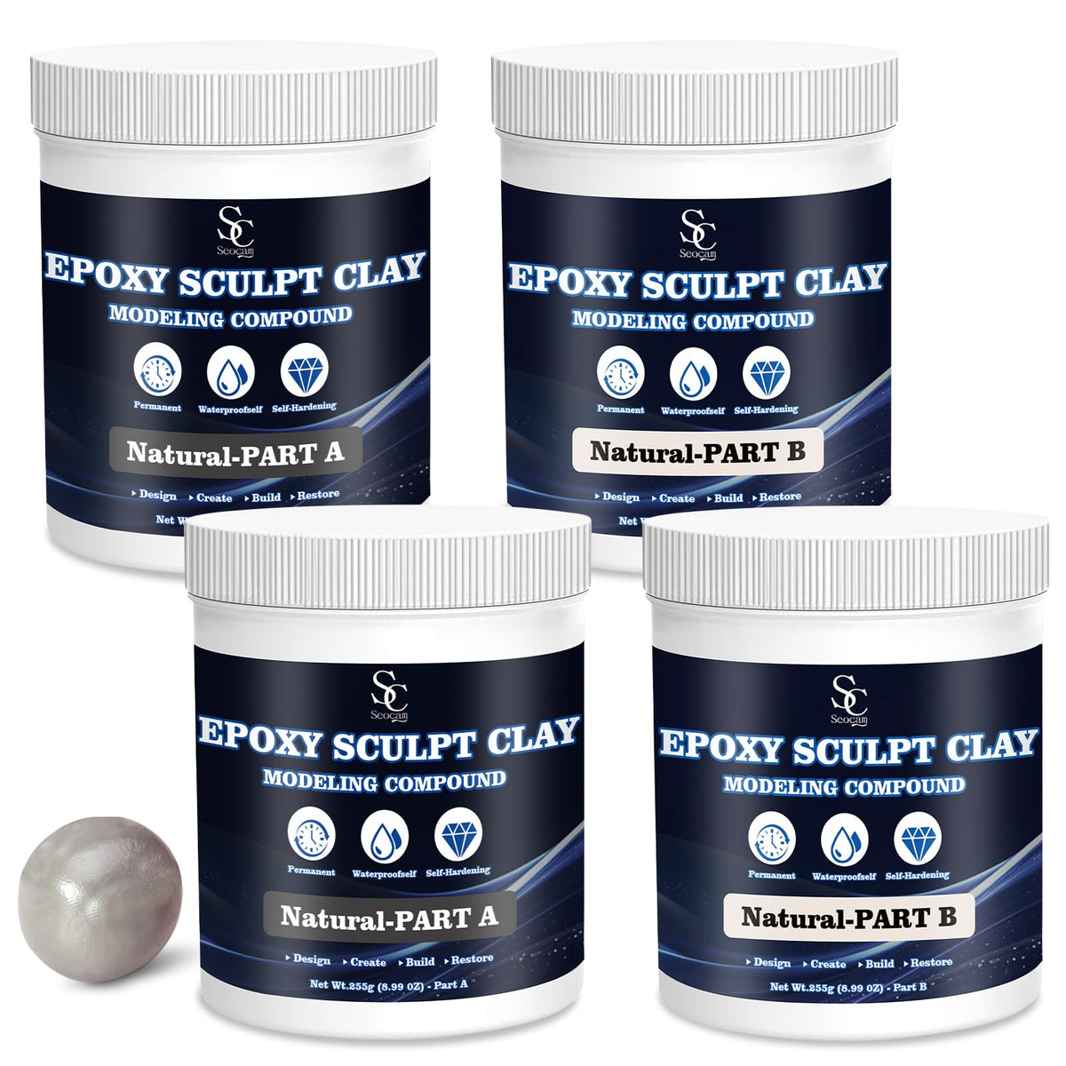 Epoxy Putty Sculpt Clay, 2 Part A & B for Sculpting, Modeling, Building, and Repairing, 1 Pound, Natural