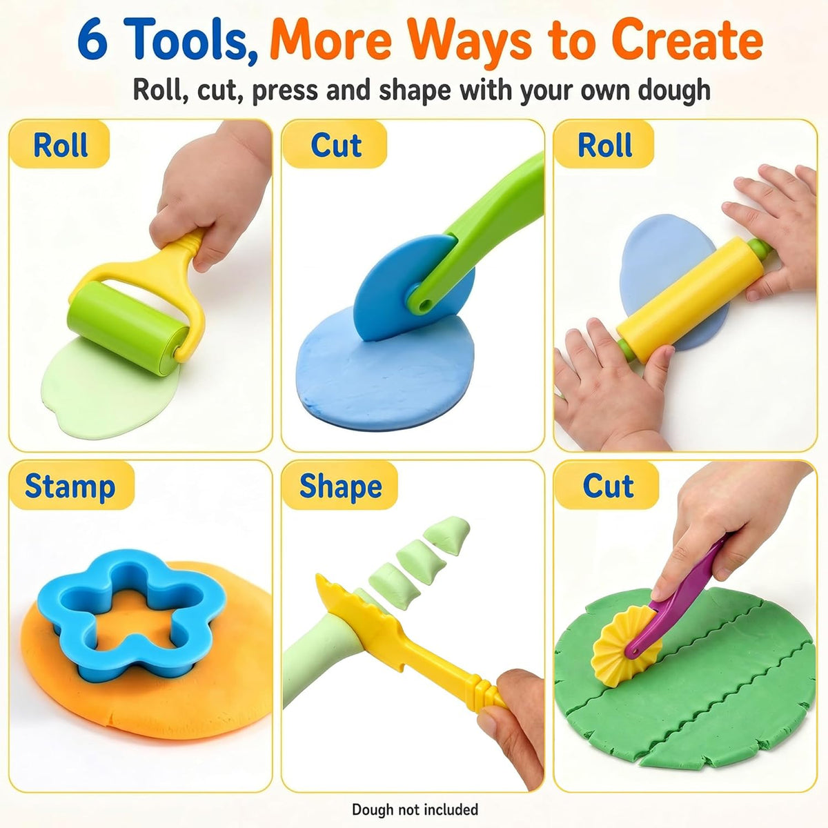 Dough Tools Set for Kids Ages 2-4, 25pc Play Accessories with Molds Cutters