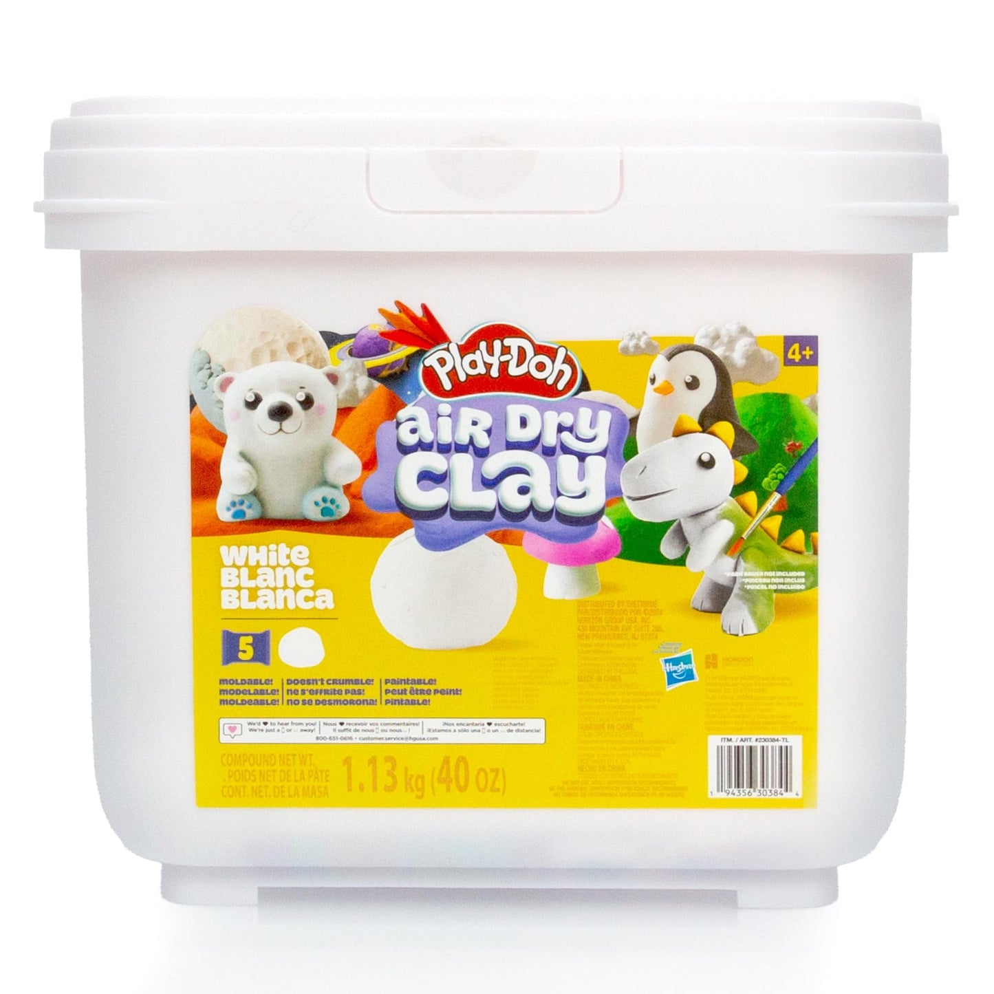 Play-Doh Air Dry Clay Bucket, 2.5 lb. of Paintable White Modeling Clay, Arts & Crafts Gift, Craft Supplies, Sculpting and Molding Clay for Kids