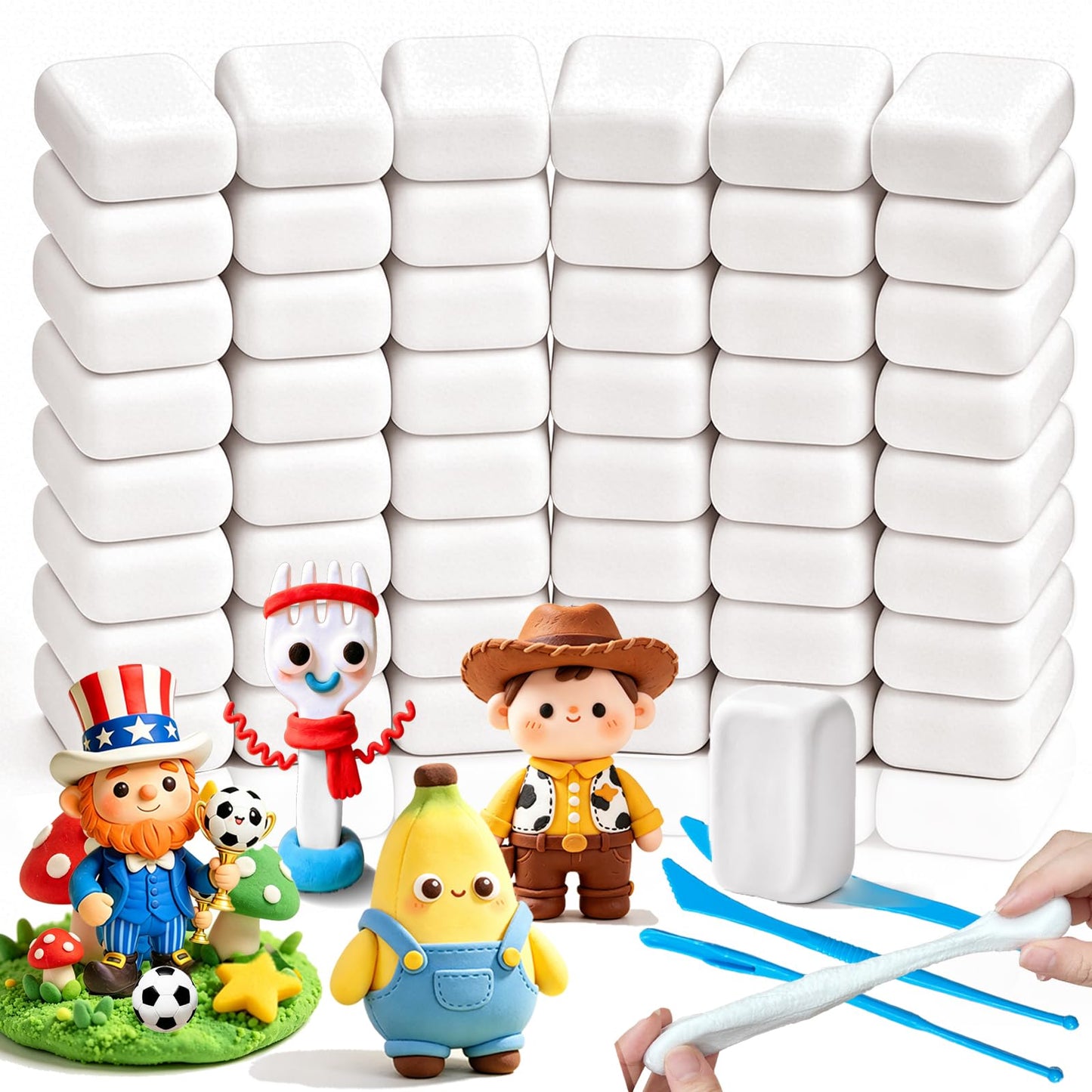 50 Pack White Air Dry Foam Clay,1.12lb Soft Molding Lightweight Clays with 3 Pcs Sculpting Tools for Kids,Adults,Crafting Cosplay,Artistic Projects