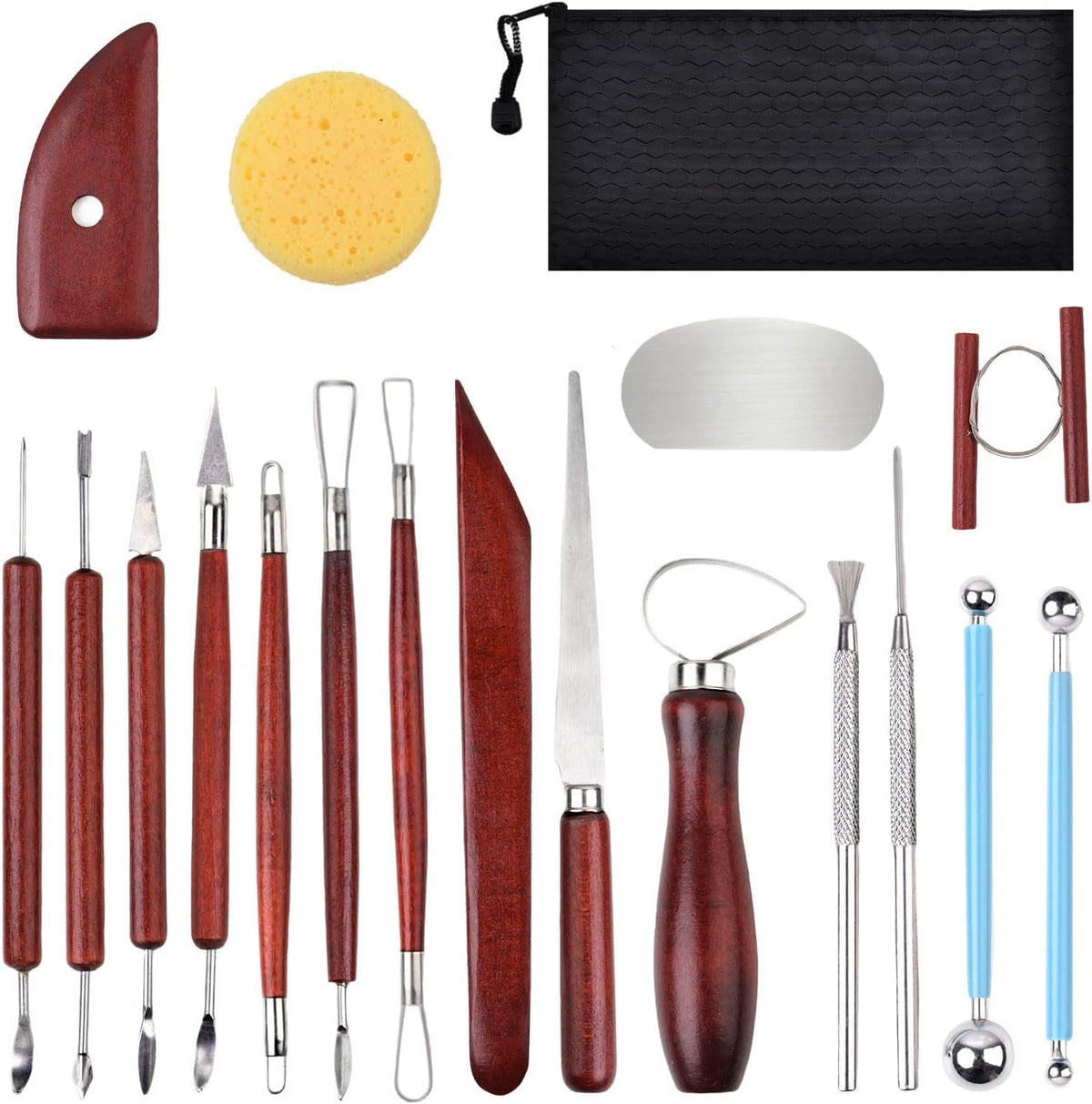 Blisstime 18PCS Clay Sculpting Tools, Basic Clay Pottery Carving Tool Kit with Wooden Handles and Tool Bag
