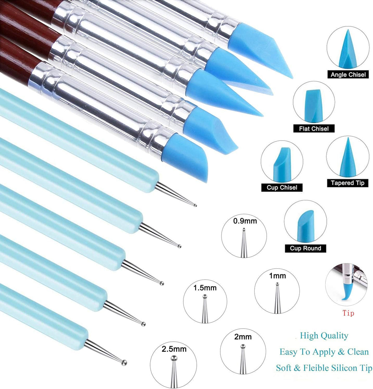 Silicone Clay Sculpting Tool - 10Pcs Modeling Dotting Tool for Pottery Craft, Rock, Nail, Blending, Drawing