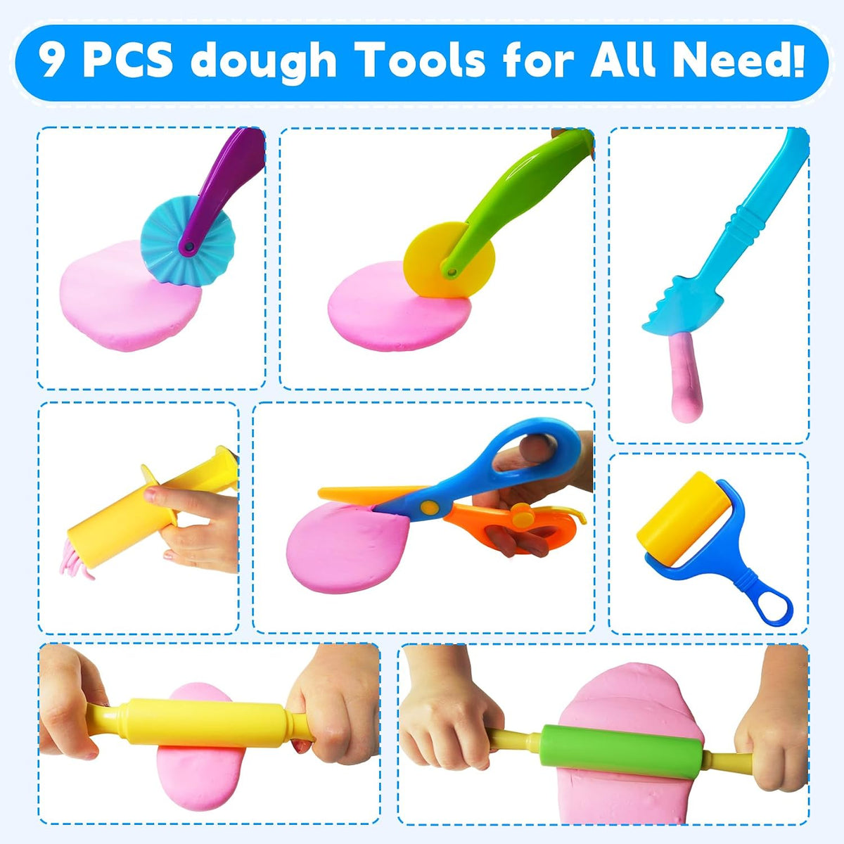 28Pcs Dough and Clay Play Tools Kit for Kids, Modeling Clay Accessories with Animal Cutters, Rolling Pins, Safety Scissors, Dough Extruder & Rollers