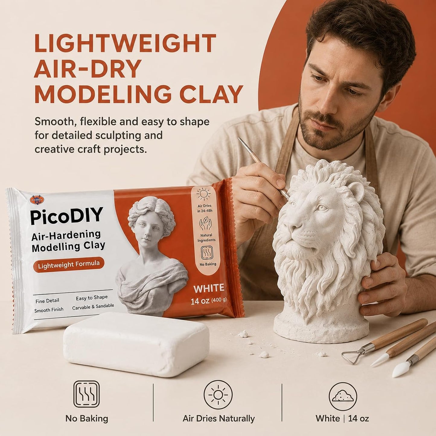 Air Hardening Modeling Clay - Lightweight Air Dry Clay for Arts and Crafts