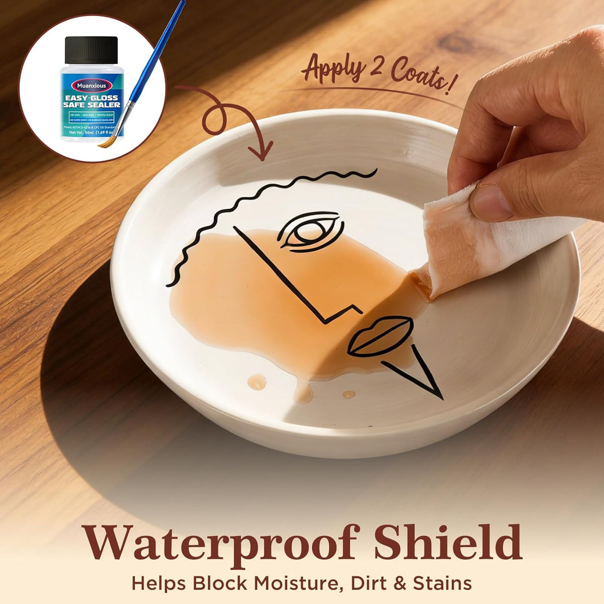 Air-Dry Clay Varnish, Clear Gloss, Low Odor, ASTM D-4236, 50 mL