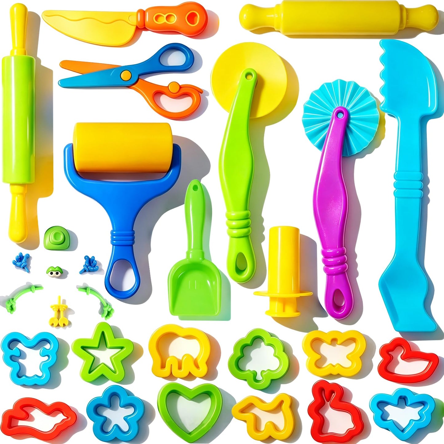 Dough and Clay Play Tools Kit for Kids, Modeling Clay Accessories for Toddlers, Animal Cutters with DIY Rollers & Safety Scissors, Dough Extruder Easy Squeeze for Kids, Ideal Home Play & Baking Set