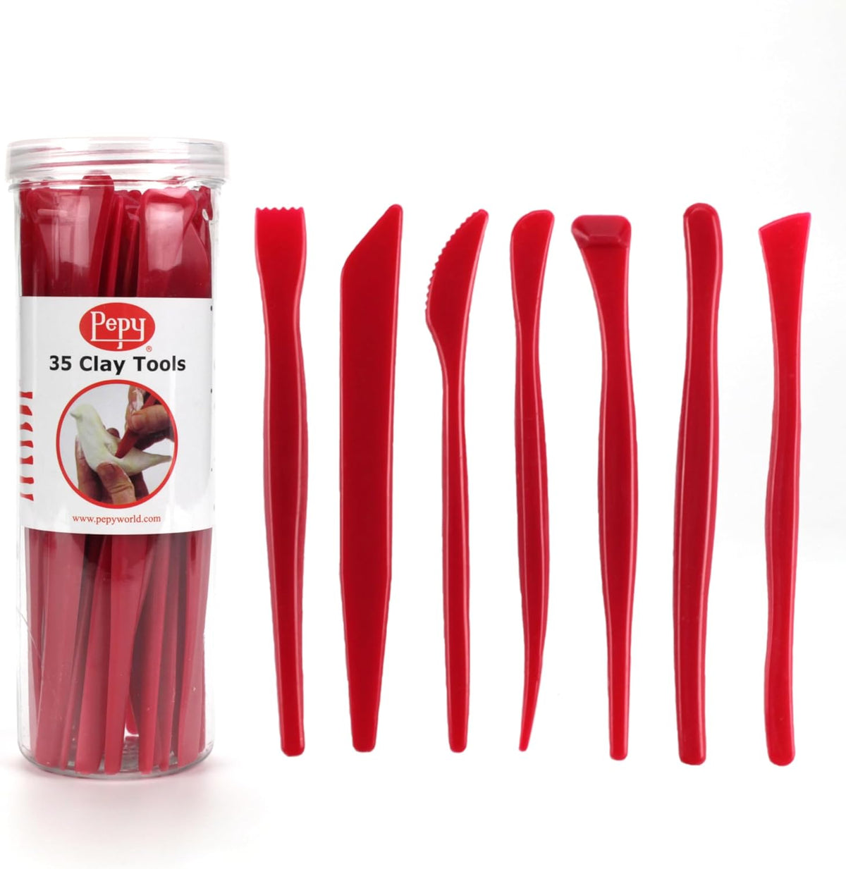 Pepy 35 PC Clay Sculpting Tools Set; 5 Each of 7 Different Shapes; Ideal for Polymer Clay, Air Dry Clay, Plastilina Modeling Clay, and Pottery Clay; Classroom Pack