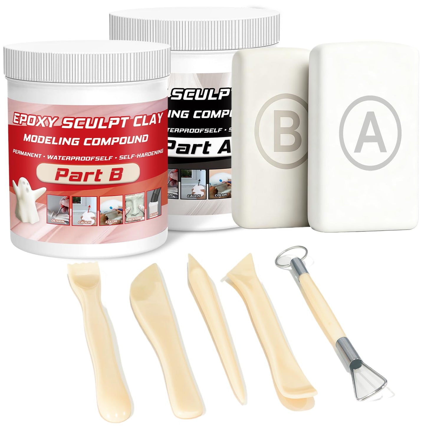 Epoxy Sculpt Clay, Self-Hardening Model Magic Sculpt Epoxy Clay, A&B 2 Part Epoxy Putty, Modeling Compound Sculpting Clays for Sculpting, Modeling, Repairing, Filling, Building, 1 Pound, Natural