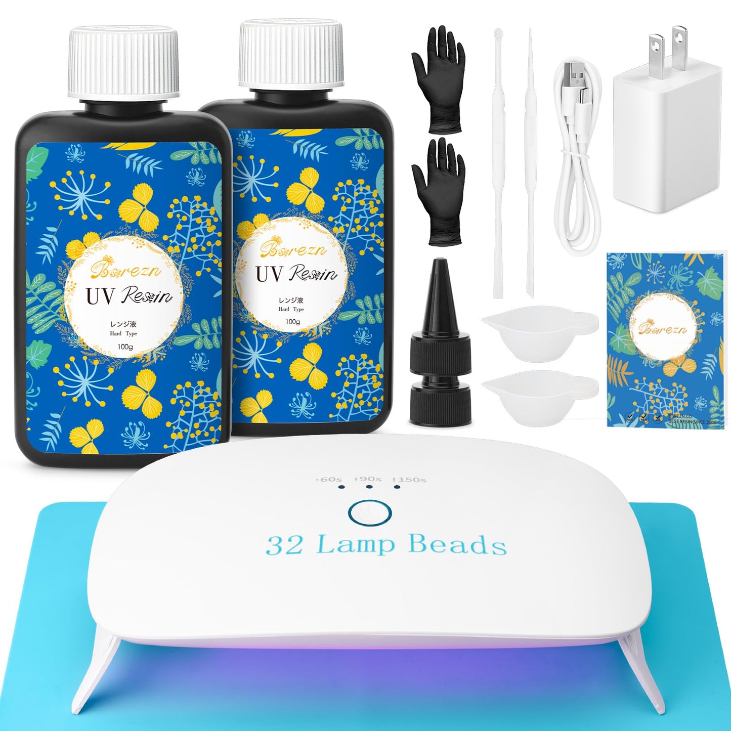 Bsrezn 200g UV Resin Kit with Light, Clear UV Epoxy Resin Cure for Jewelry