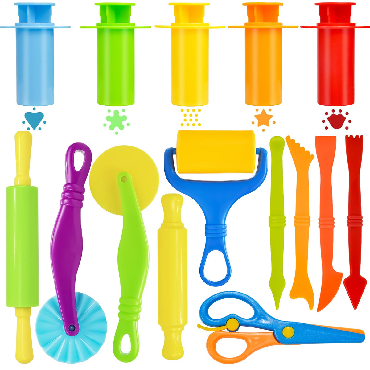 LCY WEDSHI Dough Tool Set, 9 Pcs Dough Tools Sets for Kids Ages 4-8, Dough Accessories Includes Cutters Roller, Rolling Pins, Safety Scissors, Plastic Knife, Plastic Rollers