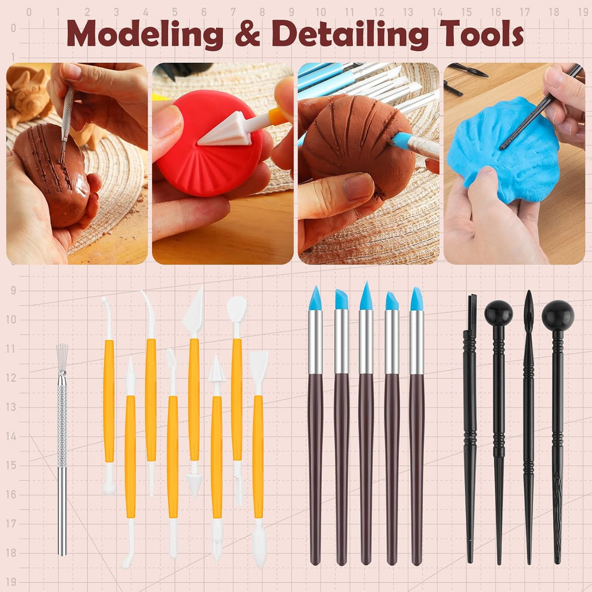 48PCS Pottery Tools Kit for Sculpting, Clay Carving Tools, Ceramic Tools for Polymer Clay, Modeling, Trimming, Molding, Shaping, Pottery Kiln, Arts Crafts Supplies, Adults, Students, Beginners, Pros
