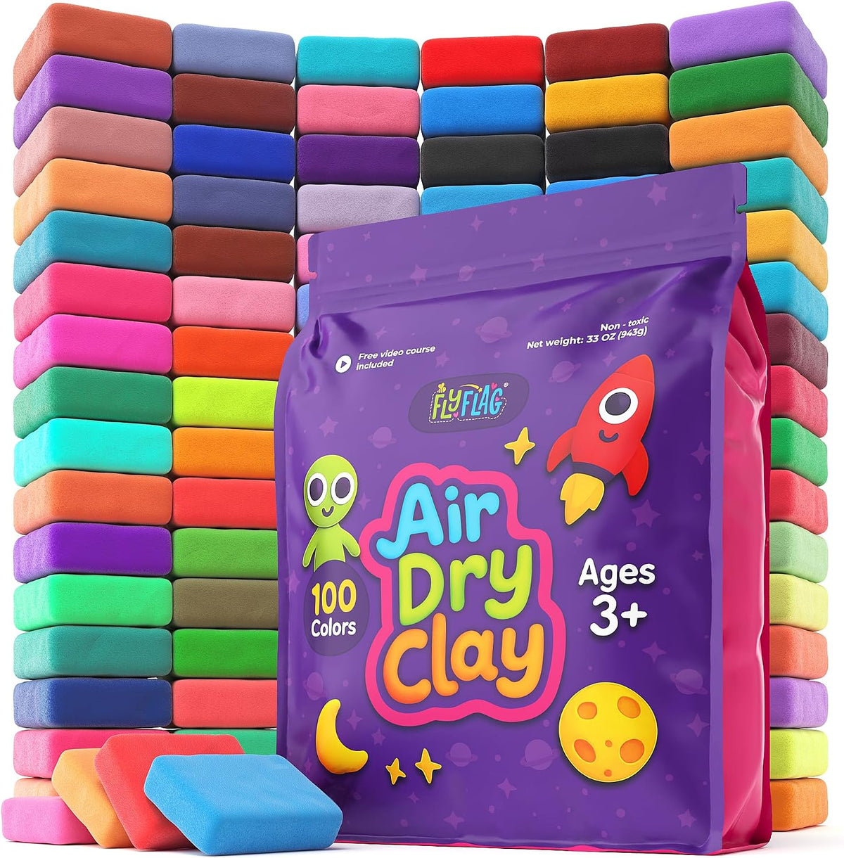 FlyFlag Air Dry Clay - 100 Colors, Ultra Light and Soft, Non-Toxic Modeling Clay for Kids with Tools and Tutorials, for Creative Play and Learning