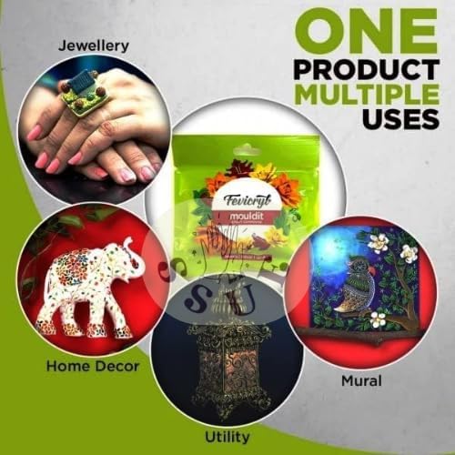 Fevicryl Mould Clay 50grm Modelling Sculpting, Air Dry 3D Art Craft DIY Earrings Bracelets Keychains Necklaces Home Decor Handmade Accessories Artists, MDF Board Easy to use Gift Etc (3 Piece)