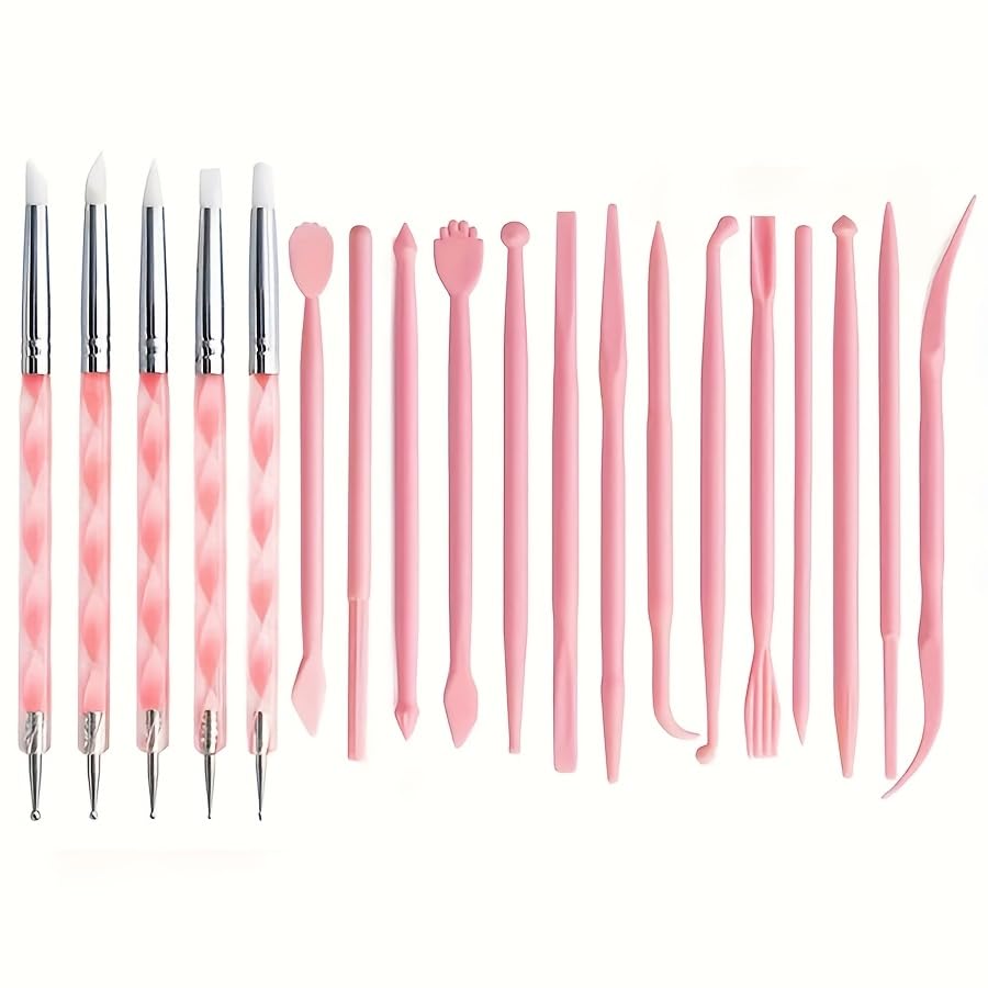 19 PCS Clay Sculpting Tools Set, Pink Air Dry Clay Tool, Polymer Clay Tool Kit, Dotting Tools, Dot Painting Tools, Clay Pottery Carving Tools for DIY Crafts Embossing Modeling