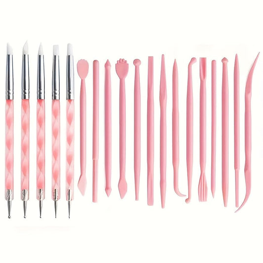 19 PCS Clay Sculpting Tools Set, Pink Air Dry Clay Tool, Polymer Clay Tool Kit, Dotting Tools, Dot Painting Tools, Clay Pottery Carving Tools for DIY Crafts Embossing Modeling