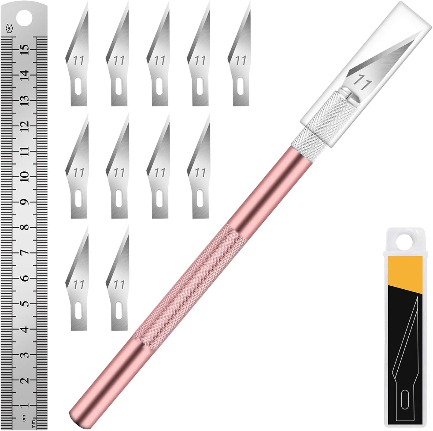 DIYSELF Craft Hobby Knife Set with 10 Extra #11 Blades, 6-Inch Metal Ruler