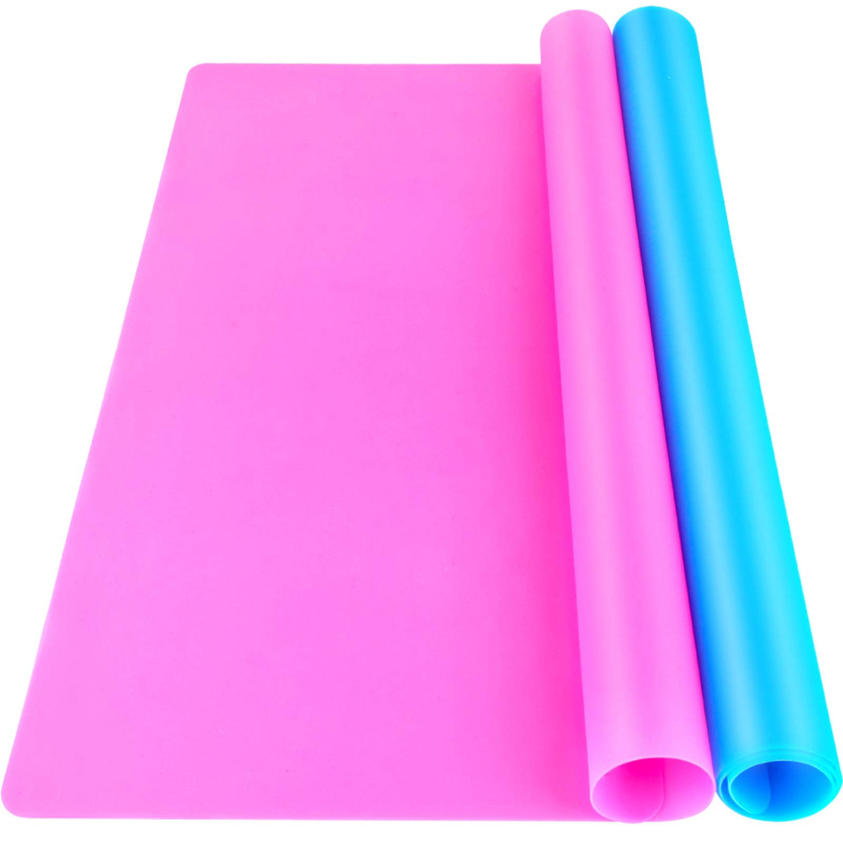 LEOBRO Silicone Mat for Resin Molds, 2 PCS 15.7" x 11.7" Playdough Mat, Silicone Mats for Crafts, Jewelry Resin Molds Mats, for Clay, Paint, Blue & Rose Red