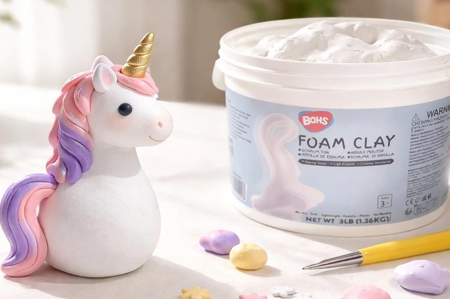 BOHS Foam Clay Pro, White Air Dry Modeling Clay, 3 lb Bucket