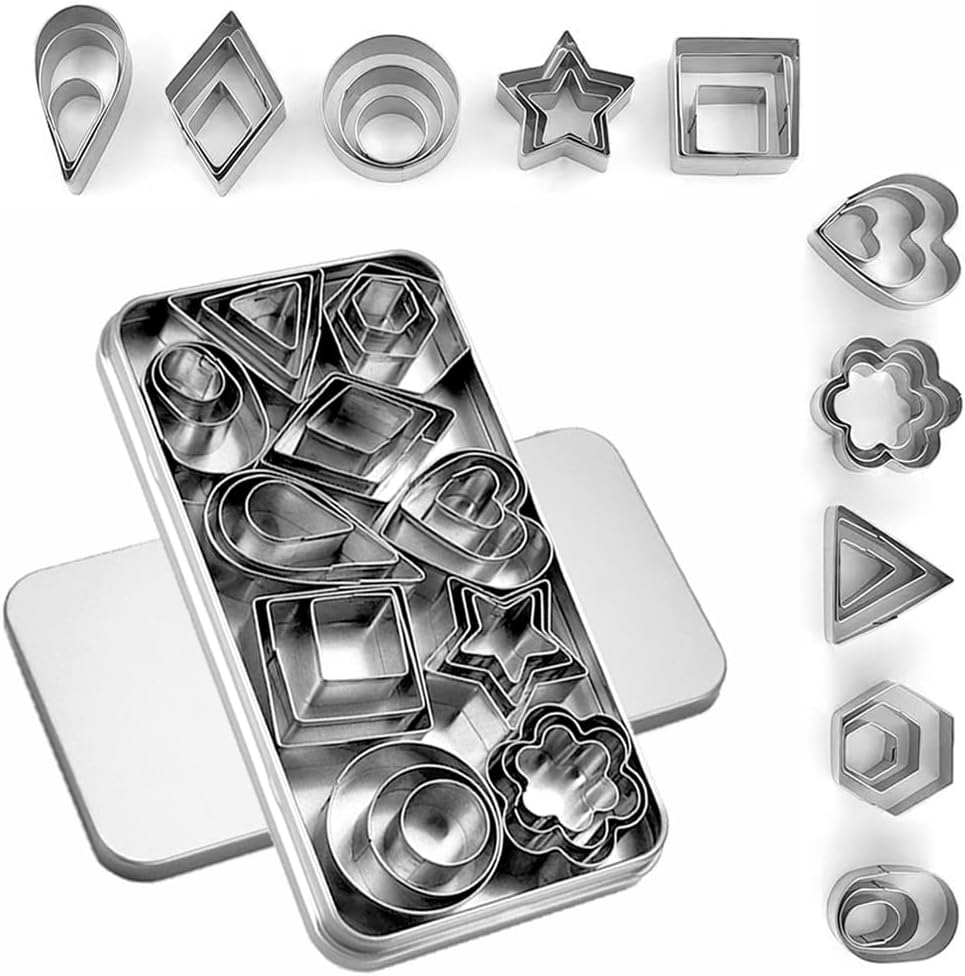YomiFamily 30Pcs Mini Cookie Cutter Set with Box, 3 Sizes Per Shape