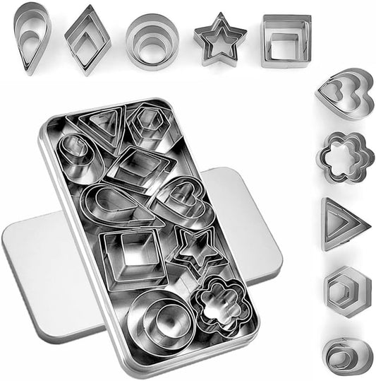 YomiFamily 30Pcs Mini Cookie Cutter Set with Box, 3 Sizes Per Shape