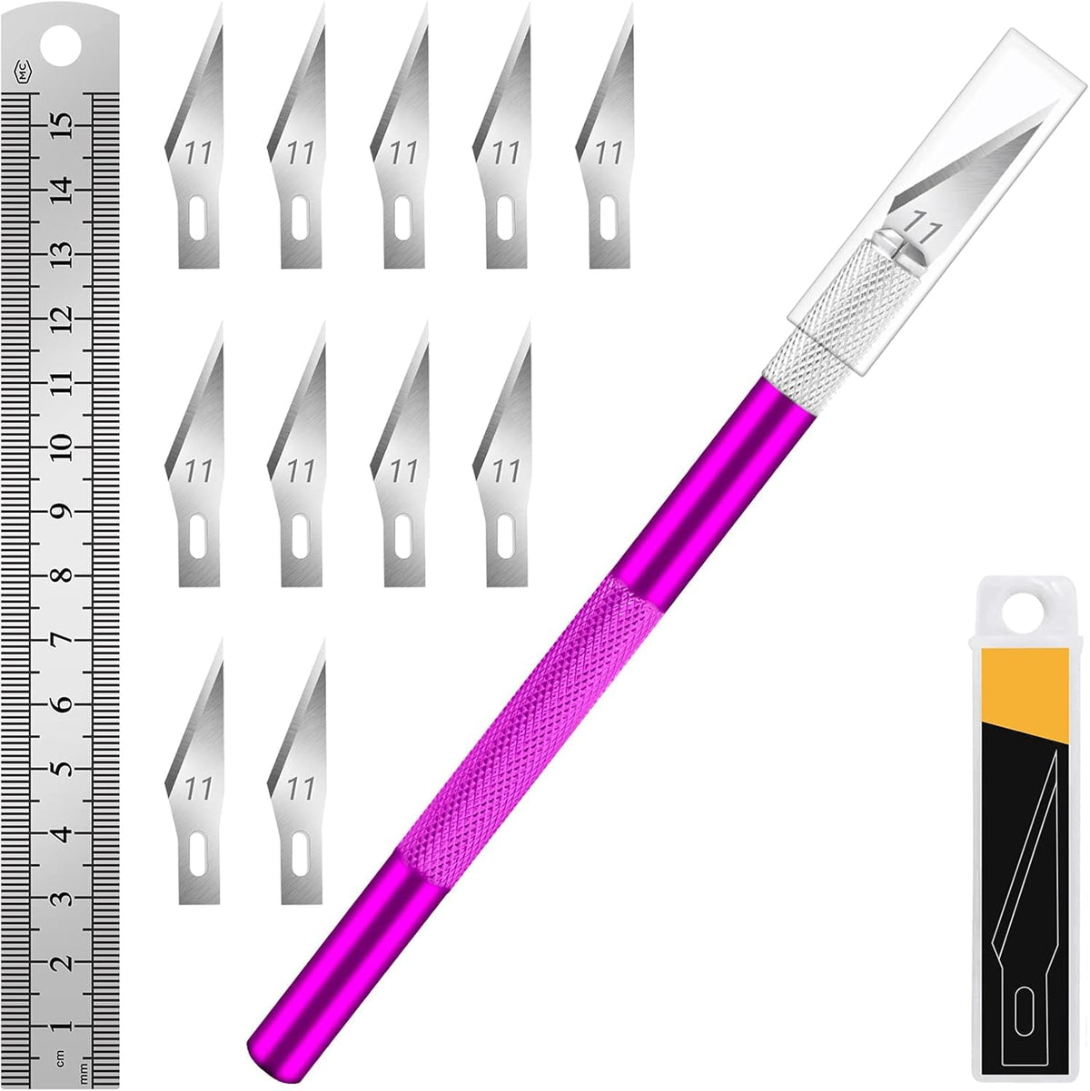 DIYSELF Craft Hobby Knife Set with 10 Extra #11 Blades, 6-Inch Metal Ruler