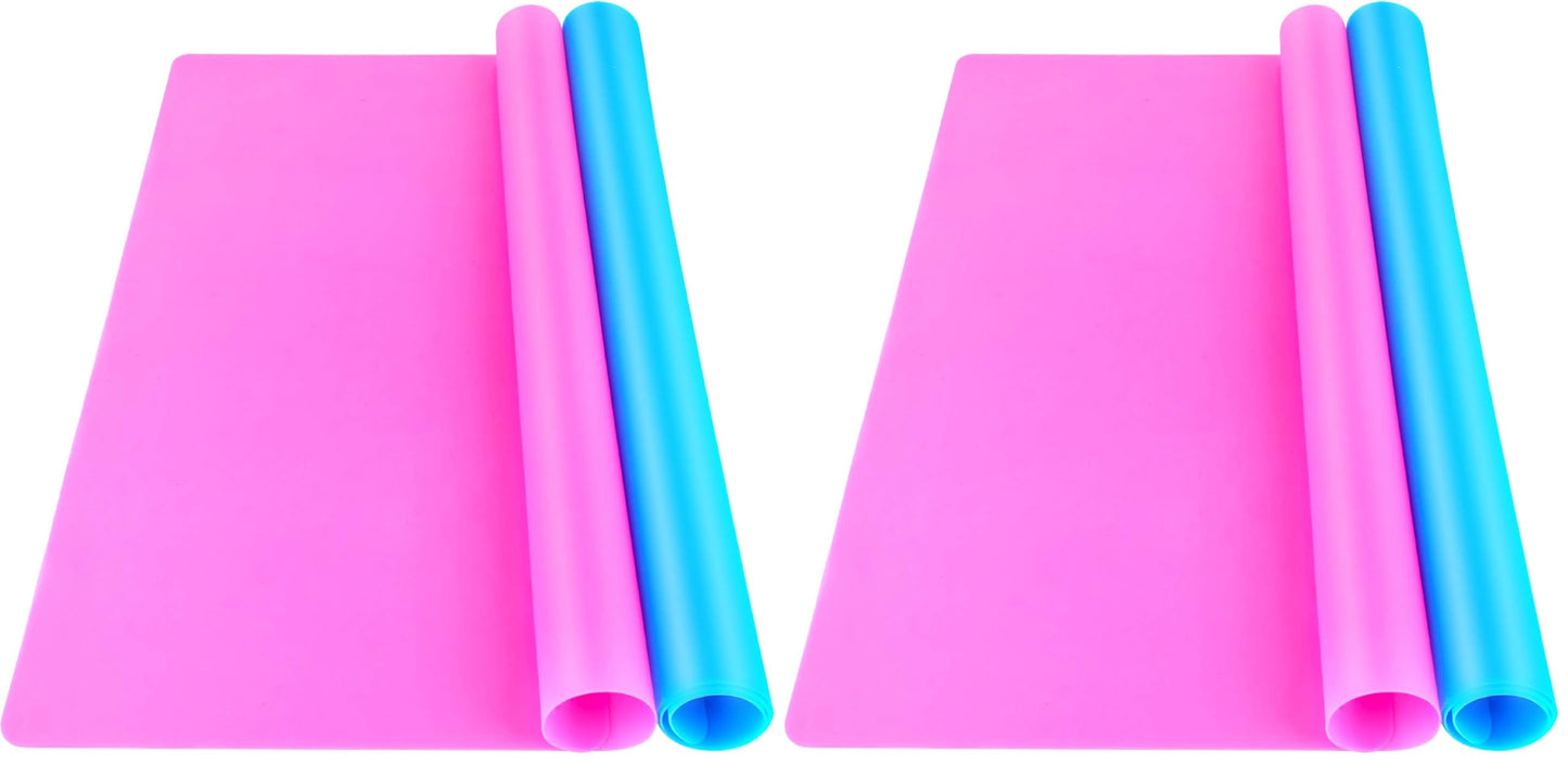 LEOBRO Silicone Mat for Resin Molds, 2 PCS 15.7" x 11.7" Playdough Mat, Silicone Mats for Crafts, Jewelry Resin Molds Mats, for Clay, Paint, Blue & Rose Red
