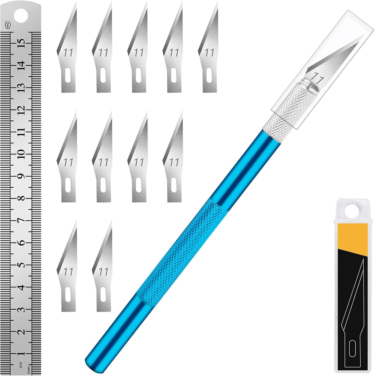 DIYSELF Craft Hobby Knife Set with 10 Extra #11 Blades, 6-Inch Metal Ruler