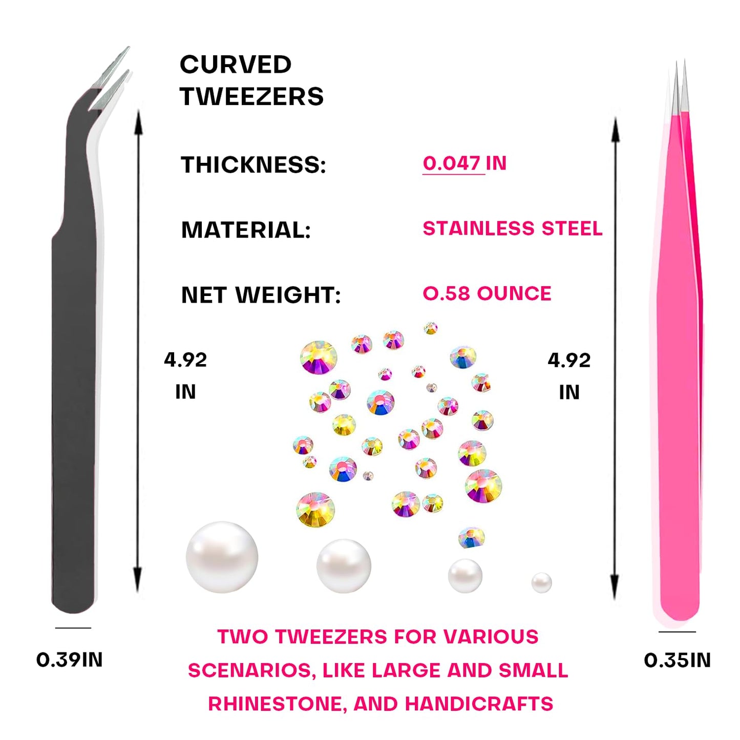 14 Pcs Rhinestone Picker Tool - 3 Pcs Dual-head Pens with 6 Wax Tips, Useful Clay, Precision Curved and Straight Tweezers Kit for Picking Up Nail Art Gems, Stones, Crystals, and Nail Charms