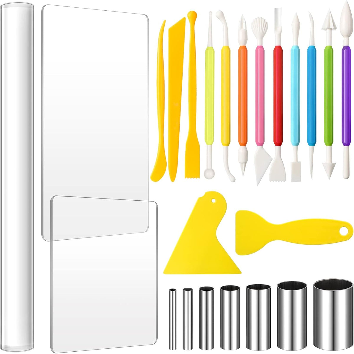Honoson 23 Pcs Clay Sculpting Tools Set with Roller Cutters,Colorful