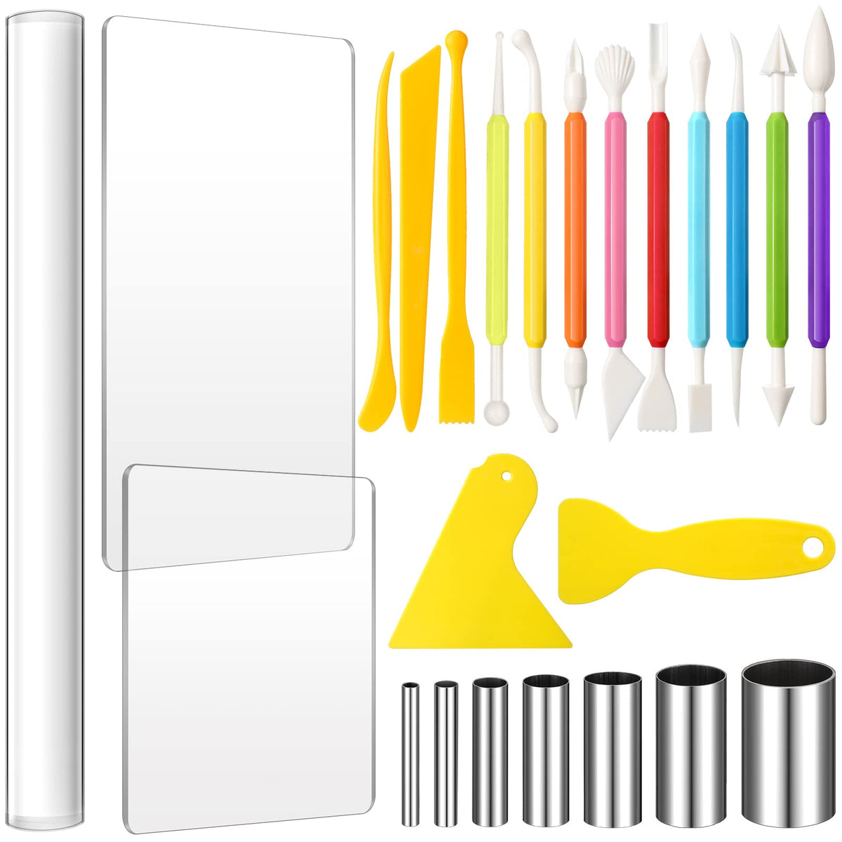 Honoson 23 Pcs Clay Sculpting Tools Set with Roller Cutters,Colorful