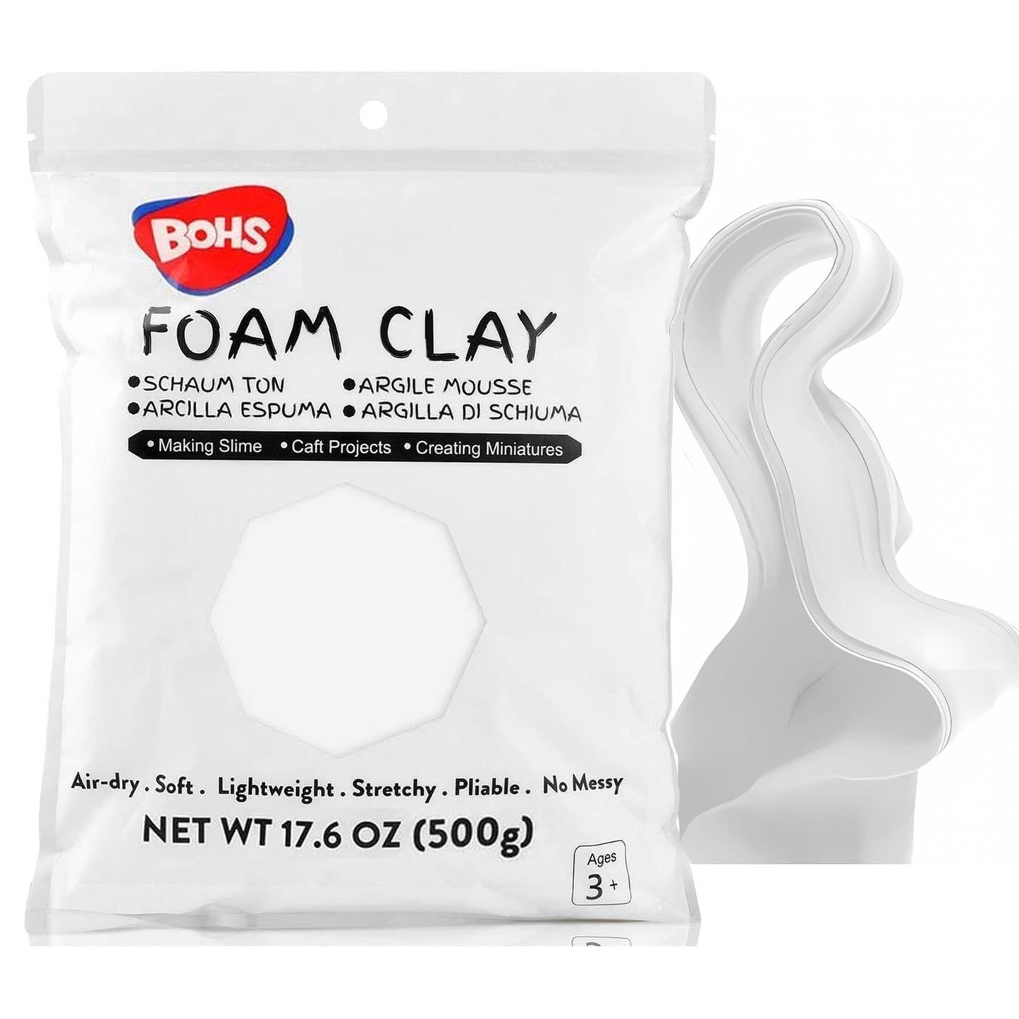 BOHS Foam Clay, White Air Dry Modeling Clay, 1.1 lb