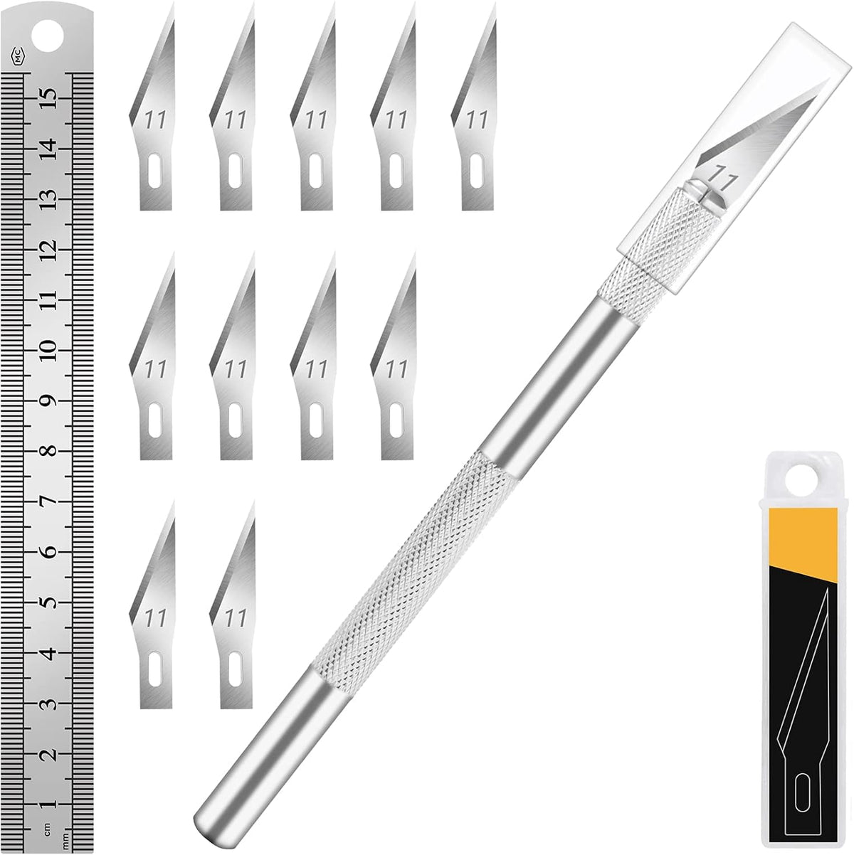 DIYSELF Craft Hobby Knife Set with 10 Extra #11 Blades, 6-Inch Metal Ruler