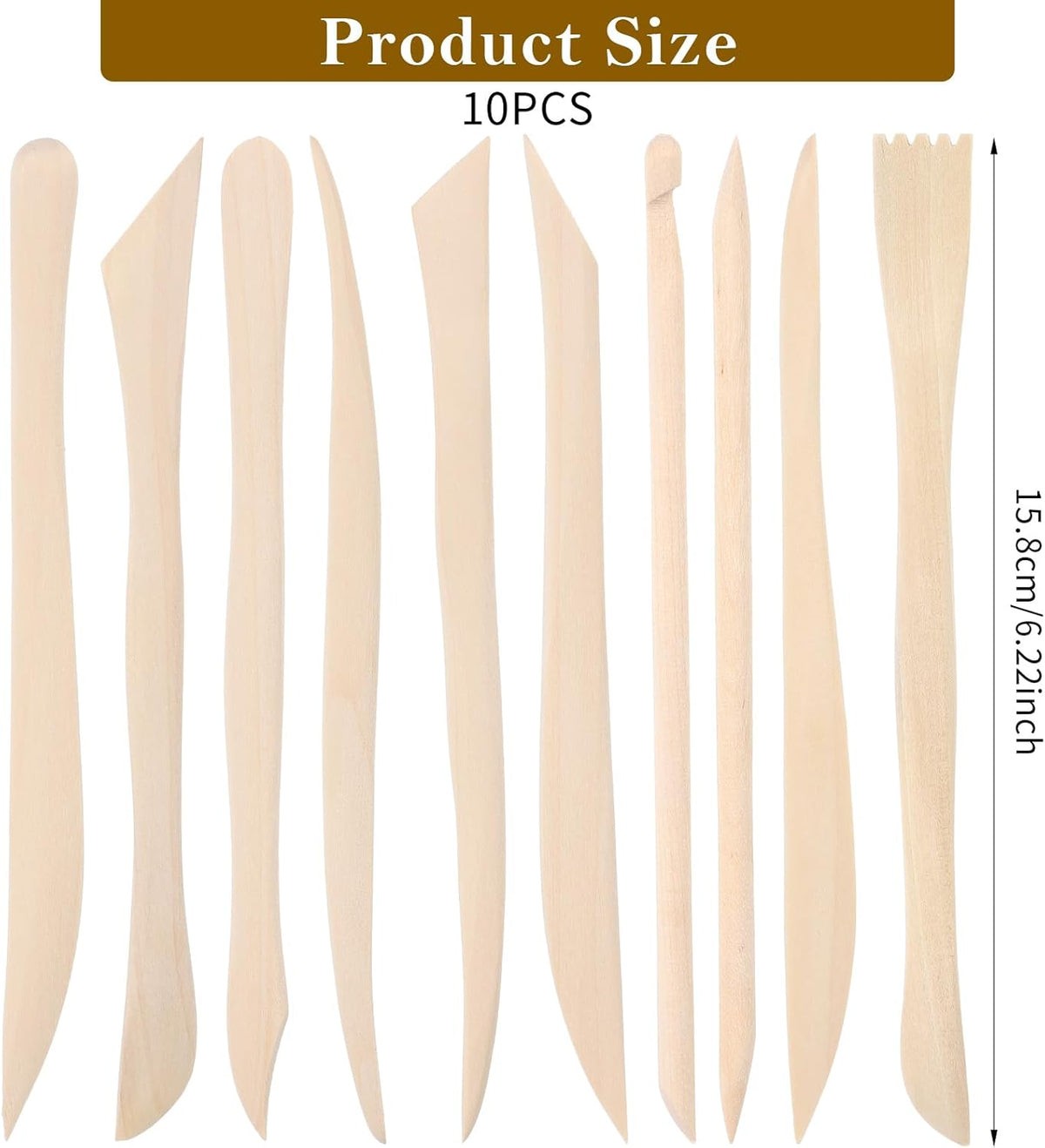 DIVINA VITAE 10Pcs Wooden Clay Sculpting Tools Double Ended Clay Modeling Tools 6.22 Inch Pottery Sculpting Tools for Cutting Soap Carving Smoothing Clay Supplies