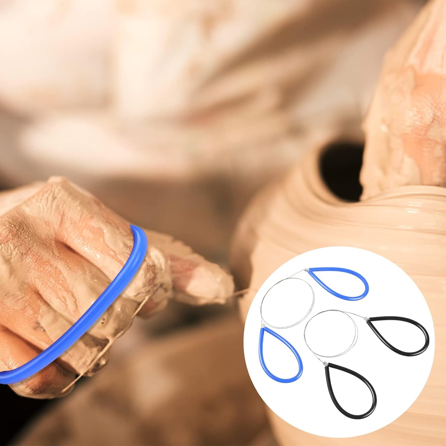 Clay Cutters Wire Steel Wire Clay Cutter Cutting Pottery Tools Cut Off Tools for Clay Artists with Black and Blue Handle Pottery Wheel Wire Tools 2 Pcs