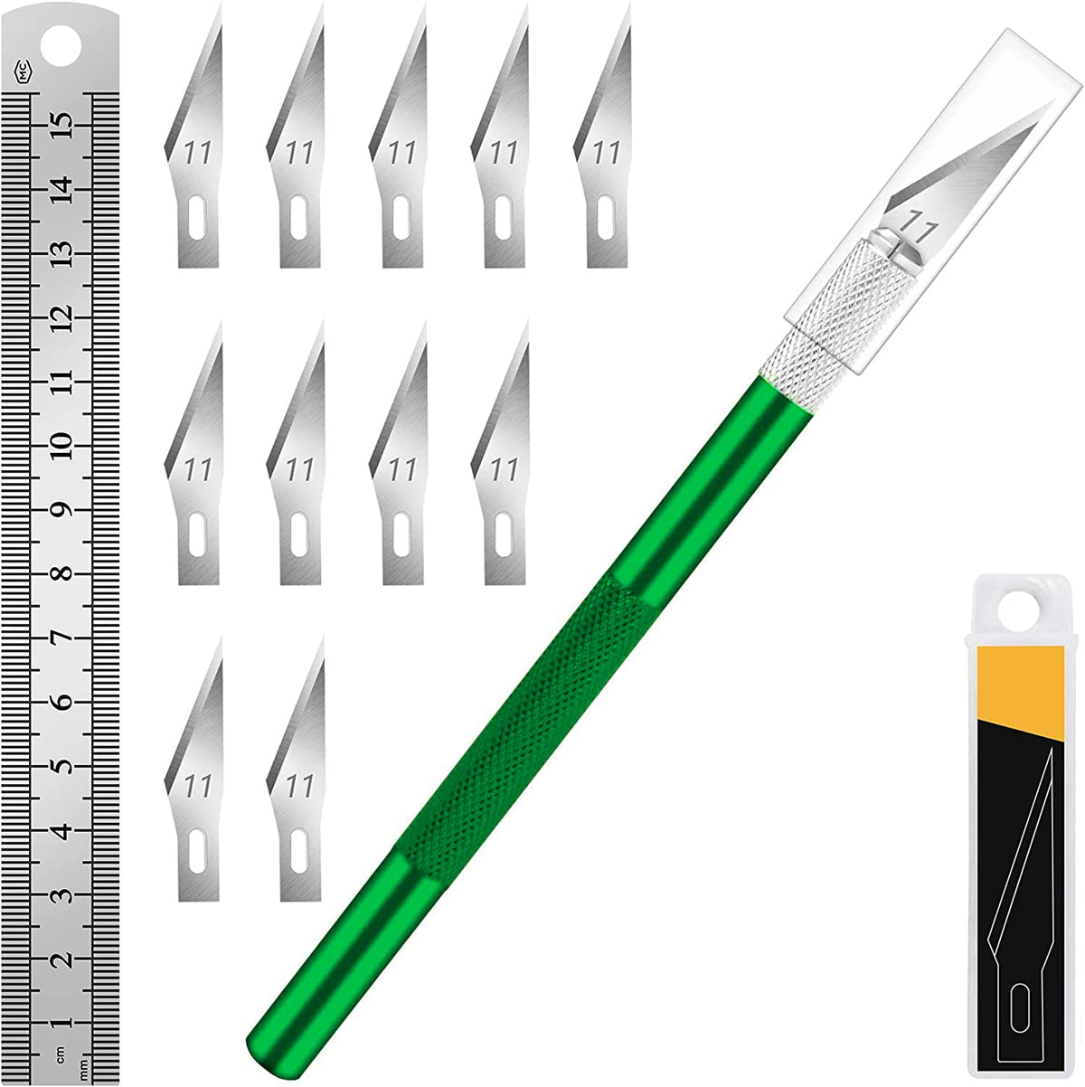 DIYSELF Craft Hobby Knife Set with 10 Extra #11 Blades, 6-Inch Metal Ruler