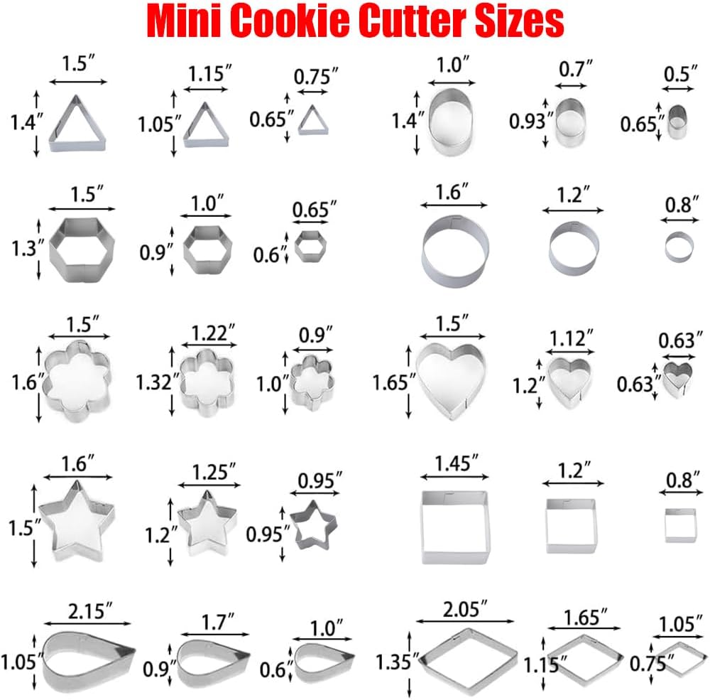 YomiFamily 30Pcs Mini Cookie Cutter Set with Box, 3 Sizes Per Shape