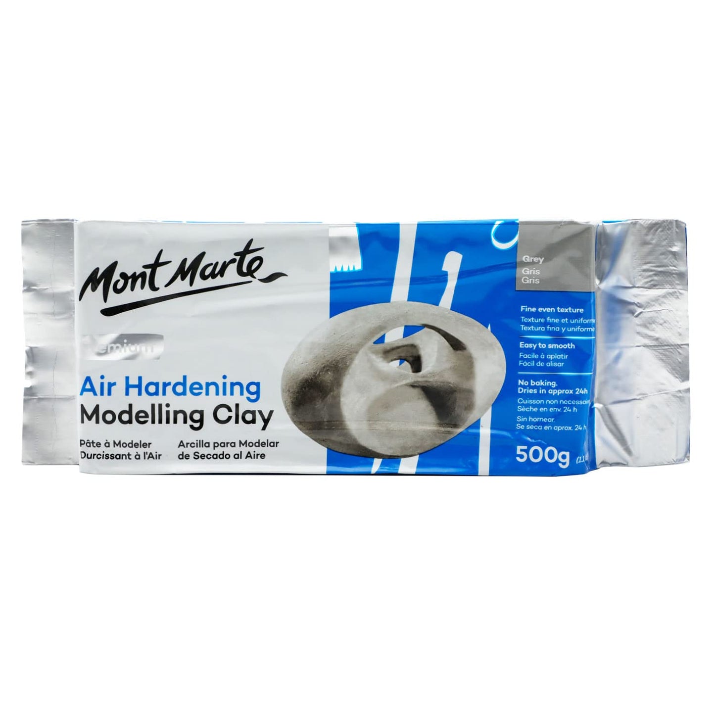 Mont Marte Grey Air Hardening Modeling Clay, 500g (1.1lb). Dries in Approximately 24 Hours. Suitable for Sculptors and Modelers of All Skill Levels.