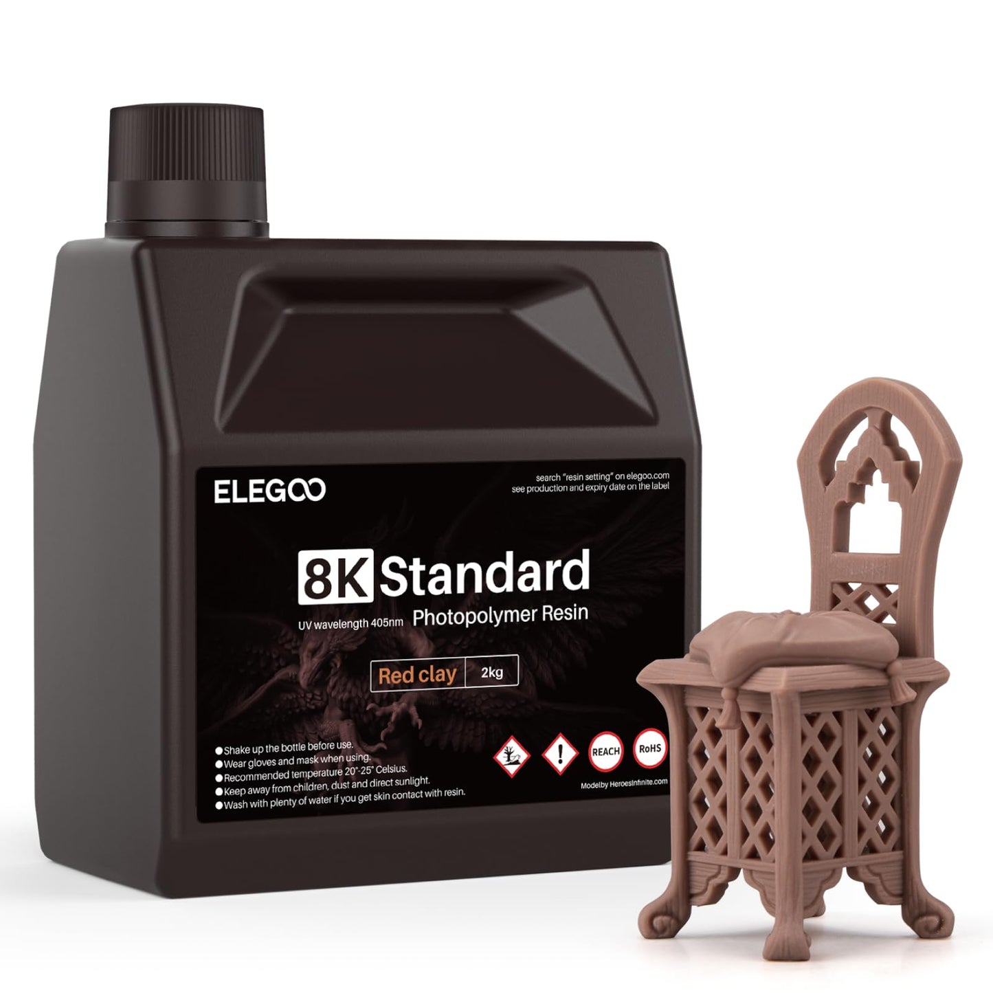ELEGOO 8K Standard Photopolymer 3D Printer Resin Red Clay 1000g