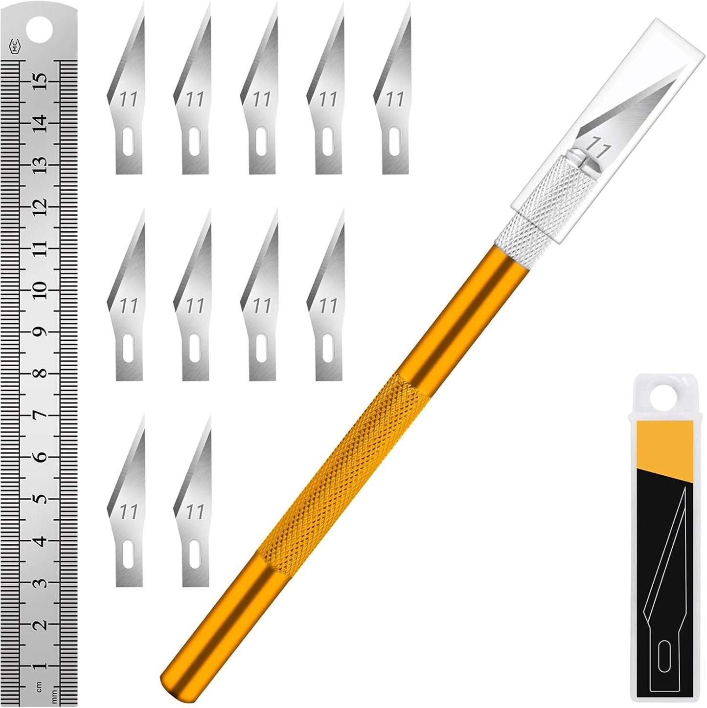 DIYSELF Craft Hobby Knife Set with 10 Extra #11 Blades, 6-Inch Metal Ruler