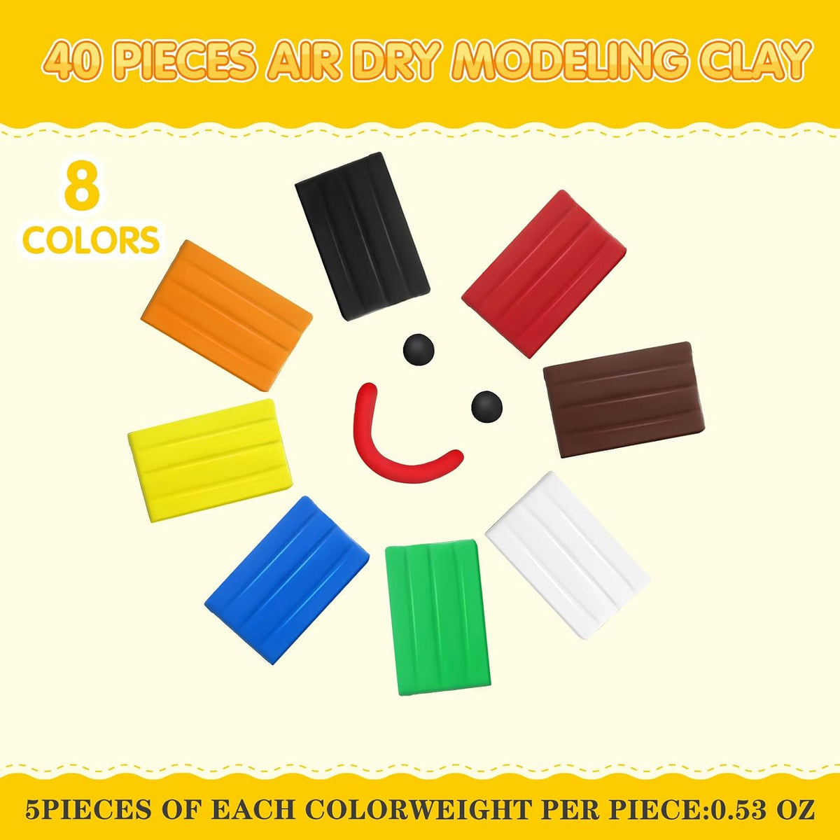 VioraWhite 40 Pcs 21 oz Air Dry Clay Bulk Modeling Clay,Classic Colors